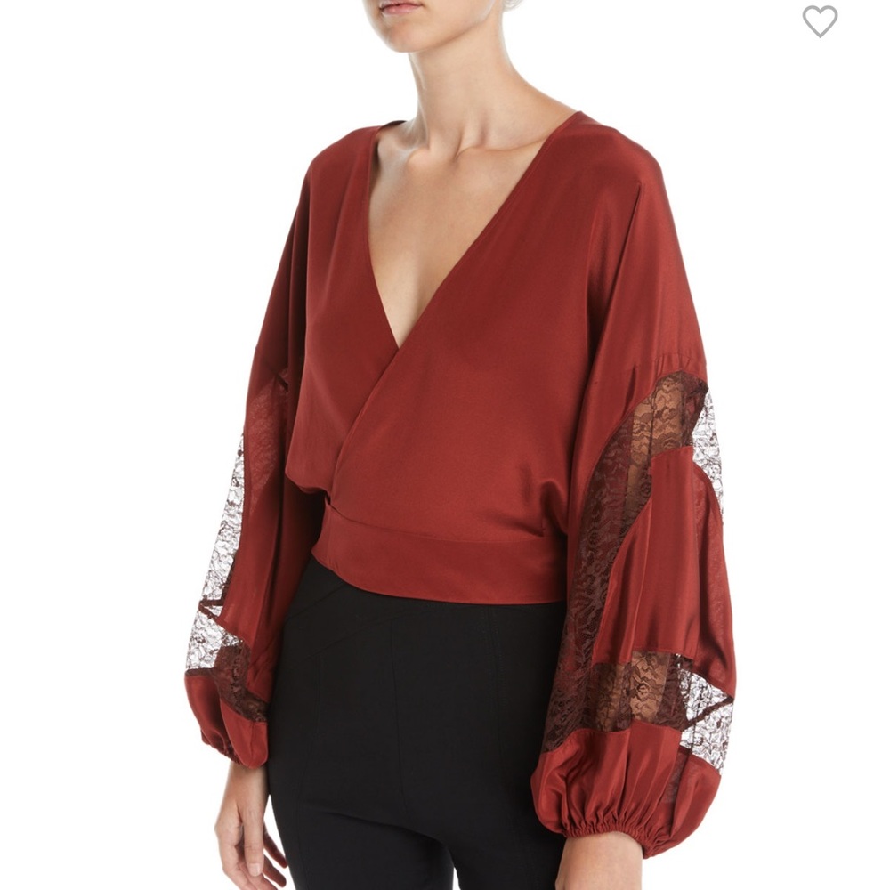 Elizabeth and James Talia Silk Wrap Top with Lace Inserts